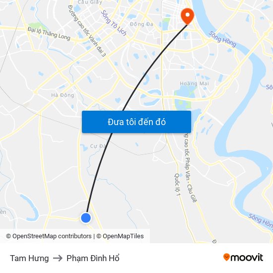 Tam Hưng to Phạm Đình Hổ map