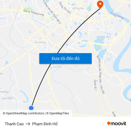 Thanh Cao to Phạm Đình Hổ map