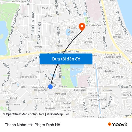 Thanh Nhàn to Phạm Đình Hổ map