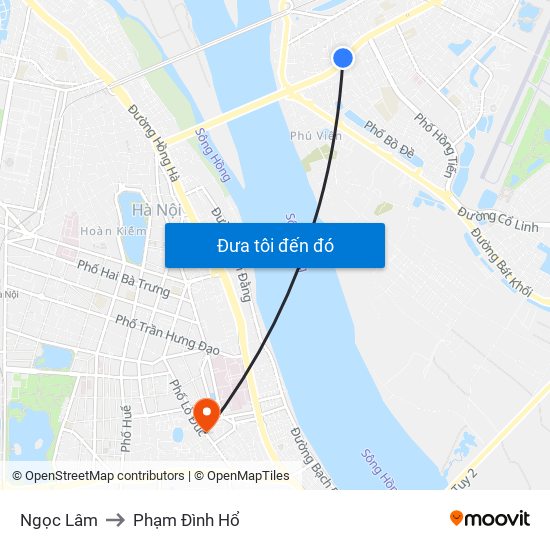 Ngọc Lâm to Phạm Đình Hổ map