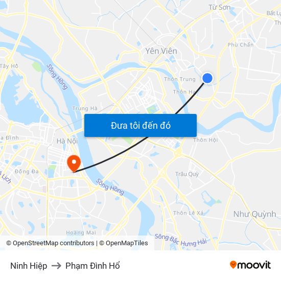Ninh Hiệp to Phạm Đình Hổ map