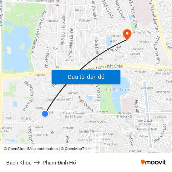 Bách Khoa to Phạm Đình Hổ map