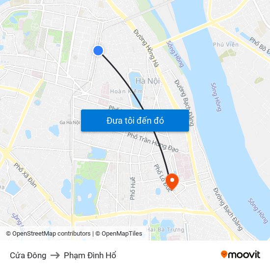 Cửa Đông to Phạm Đình Hổ map