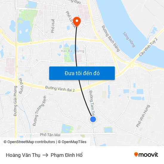 Hoàng Văn Thụ to Phạm Đình Hổ map