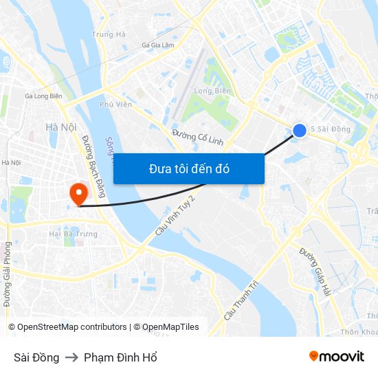 Sài Đồng to Phạm Đình Hổ map