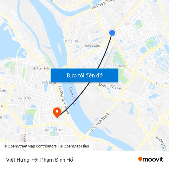 Việt Hưng to Phạm Đình Hổ map