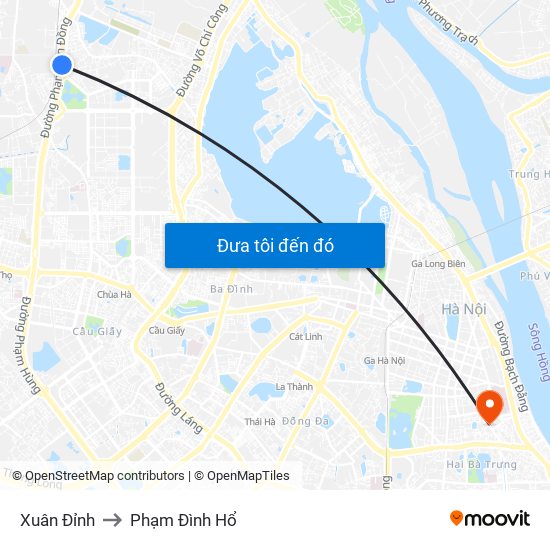 Xuân Đỉnh to Phạm Đình Hổ map