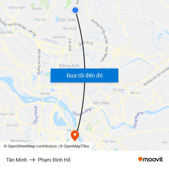 Tân Minh to Phạm Đình Hổ map