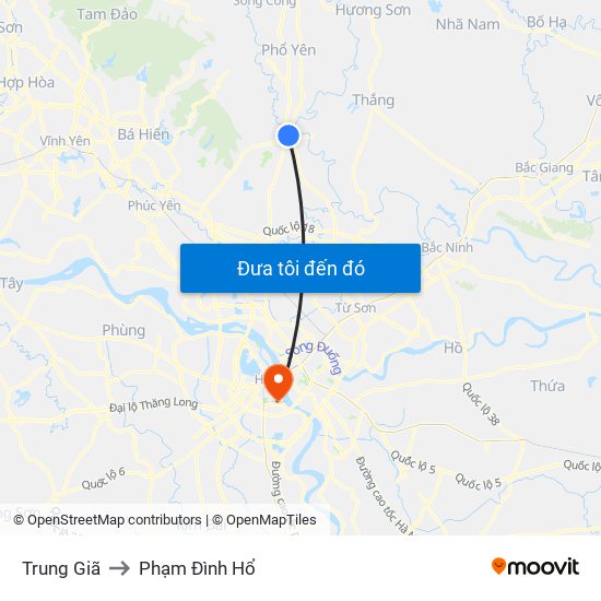 Trung Giã to Phạm Đình Hổ map