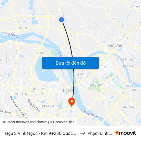 Ngã 3 Vĩnh Ngọc - Km 9+230 Quốc Lộ 3 to Phạm Đình Hổ map