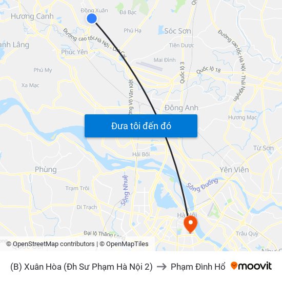 (B) Xuân Hòa (Đh Sư Phạm Hà Nội 2) to Phạm Đình Hổ map