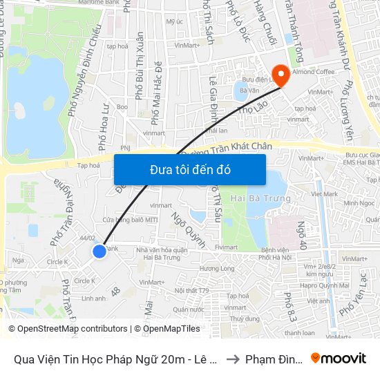 Qua Viện Tin Học Pháp Ngữ 20m - Lê Thanh Nghị to Phạm Đình Hổ map