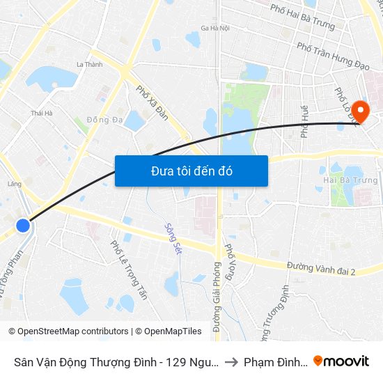 Sân Vận Động Thượng Đình - 129 Nguyễn Trãi to Phạm Đình Hổ map