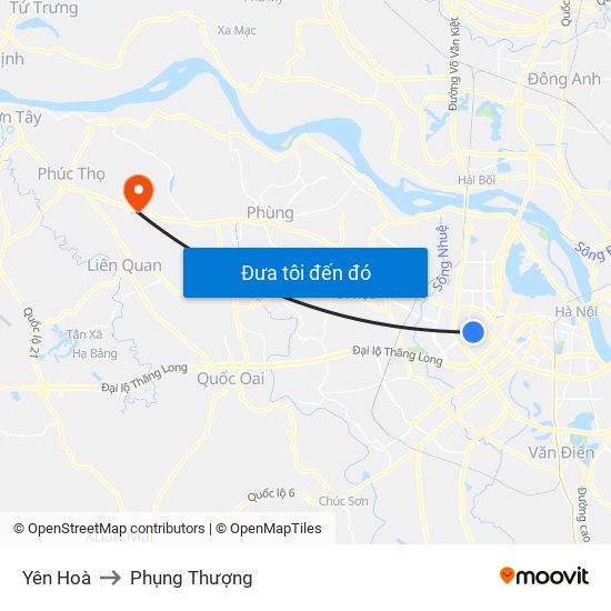 Yên Hoà to Phụng Thượng map