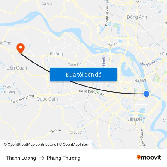 Thanh Lương to Phụng Thượng map