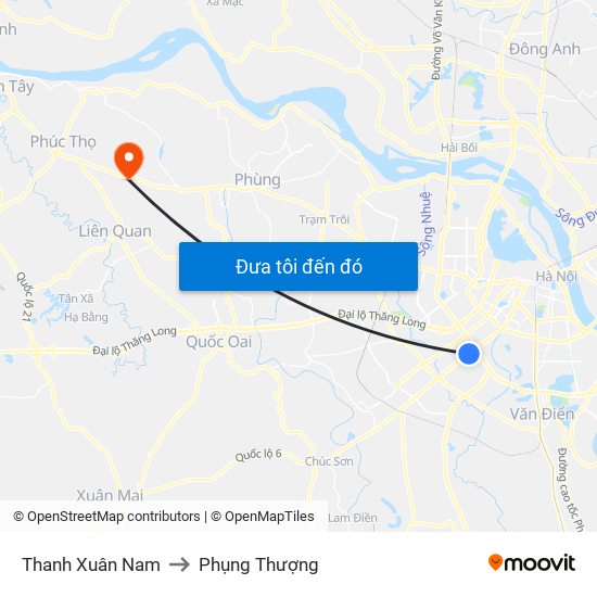 Thanh Xuân Nam to Phụng Thượng map