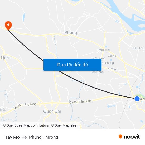 Tây Mỗ to Phụng Thượng map