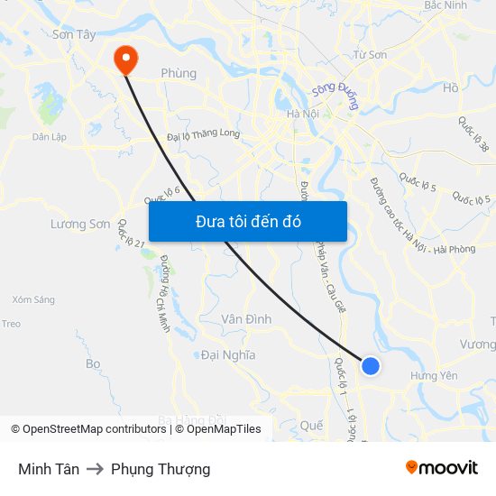 Minh Tân to Phụng Thượng map