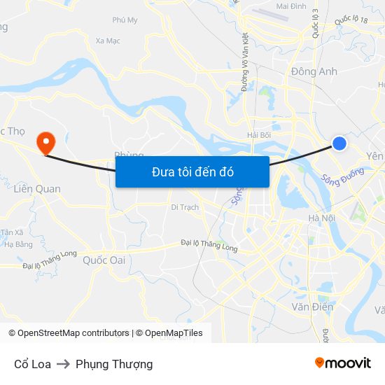 Cổ Loa to Phụng Thượng map