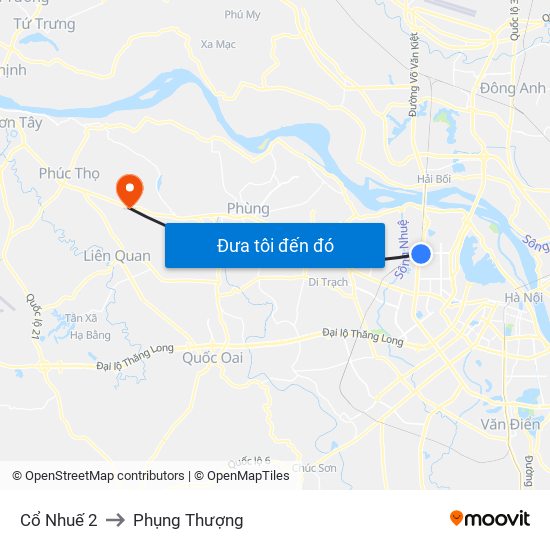 Cổ Nhuế 2 to Phụng Thượng map