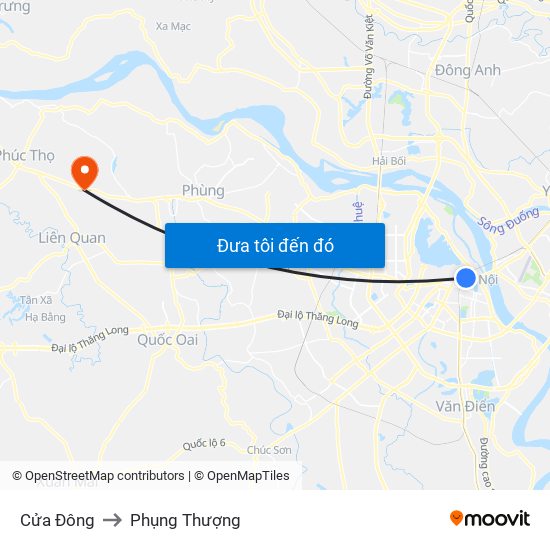 Cửa Đông to Phụng Thượng map