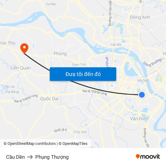 Cầu Dền to Phụng Thượng map