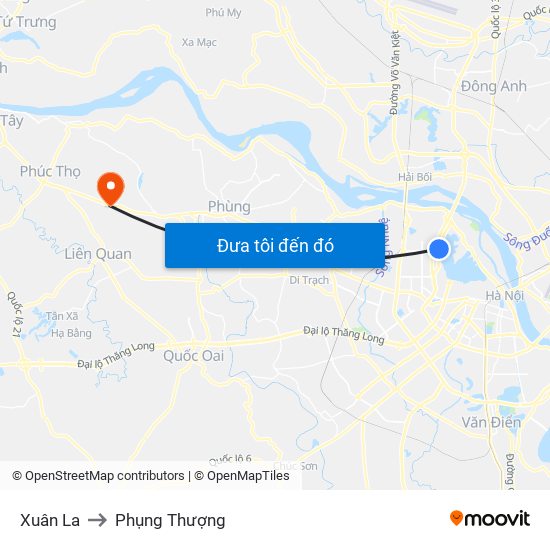 Xuân La to Phụng Thượng map