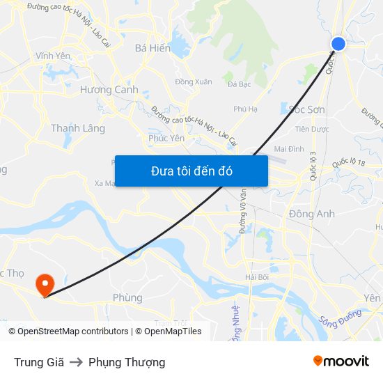 Trung Giã to Phụng Thượng map