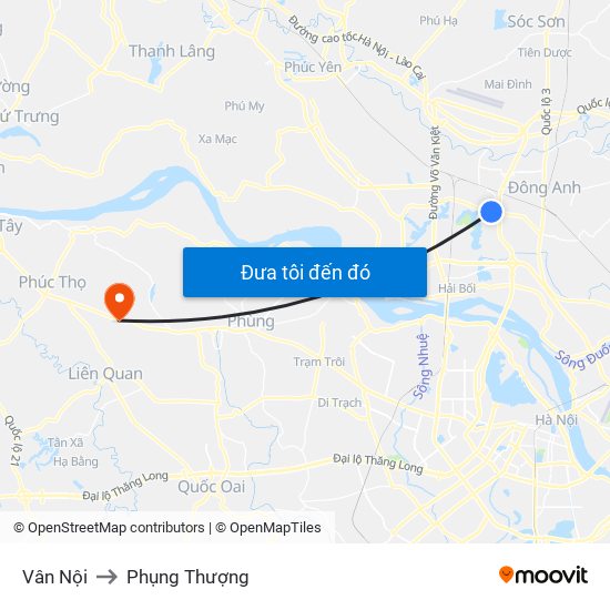 Vân Nội to Phụng Thượng map