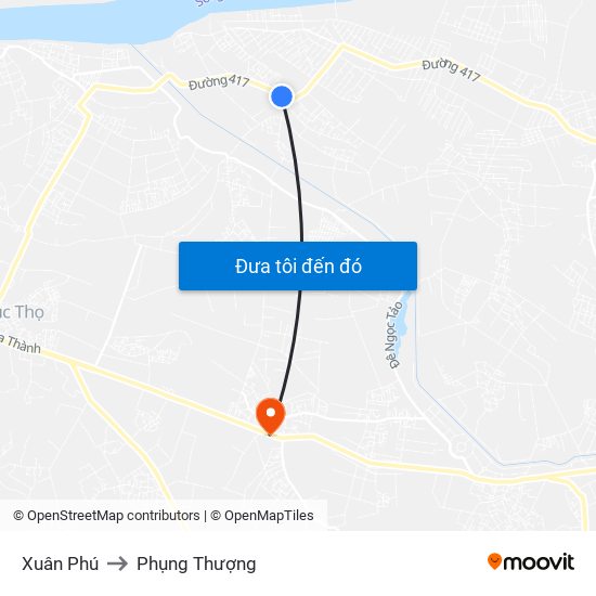 Xuân Phú to Phụng Thượng map