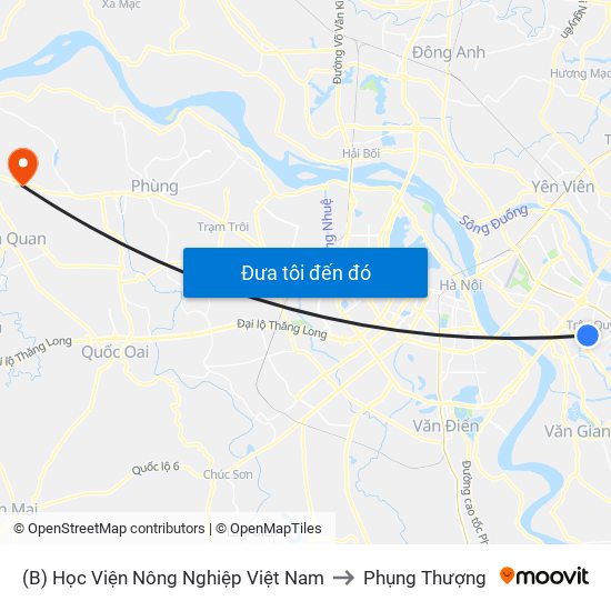 (B) Học Viện Nông Nghiệp Việt Nam to Phụng Thượng map