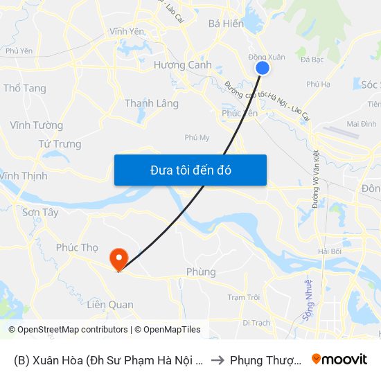 (B) Xuân Hòa (Đh Sư Phạm Hà Nội 2) to Phụng Thượng map