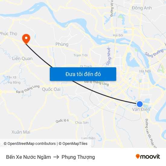 Bến Xe Nước Ngầm to Phụng Thượng map