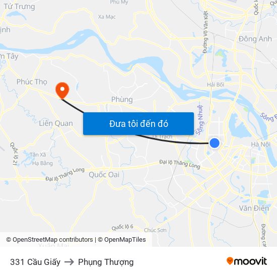 331 Cầu Giấy to Phụng Thượng map