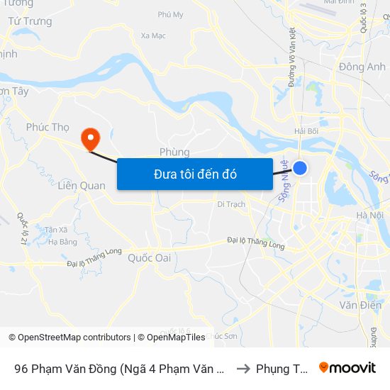 96 Phạm Văn Đồng (Ngã 4 Phạm Văn Đồng - Xuân Đỉnh) to Phụng Thượng map