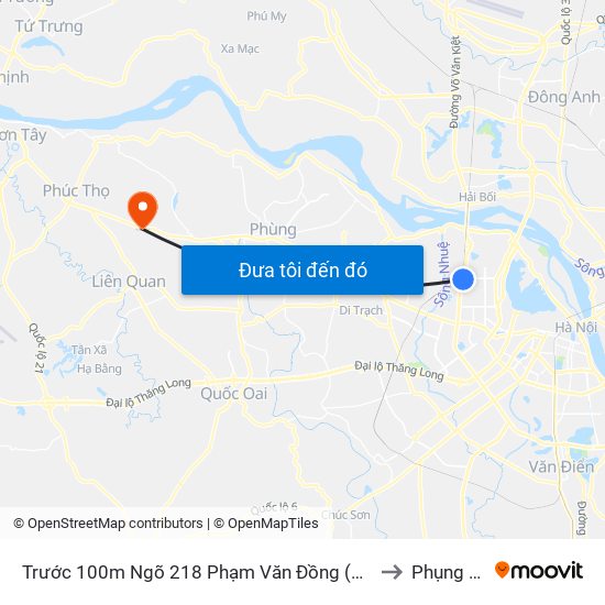 Trước 100m Ngõ 218 Phạm Văn Đồng (Đối Diện Công Viên Hòa Bình) to Phụng Thượng map