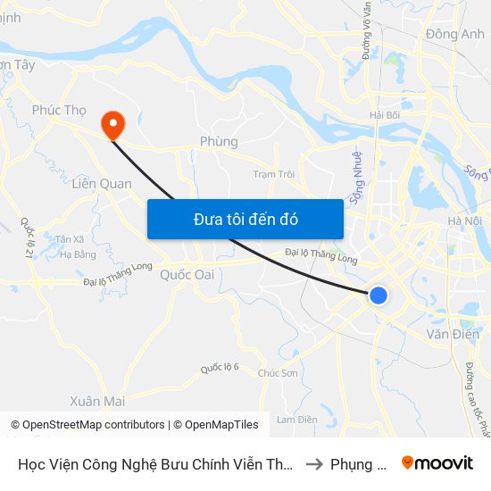 Học Viện Công Nghệ Bưu Chính Viễn Thông - Trần Phú (Hà Đông) to Phụng Thượng map