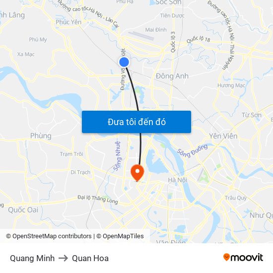 Quang Minh to Quan Hoa map