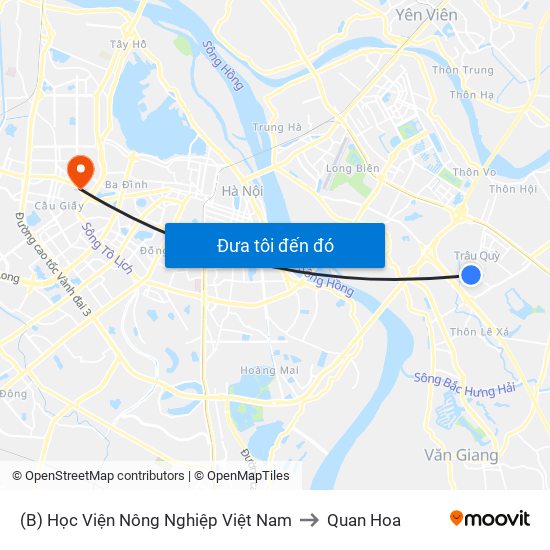 (B) Học Viện Nông Nghiệp Việt Nam to Quan Hoa map