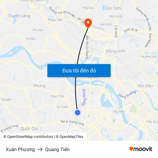 Xuân Phương to Quang Tiến map