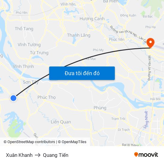 Xuân Khanh to Quang Tiến map