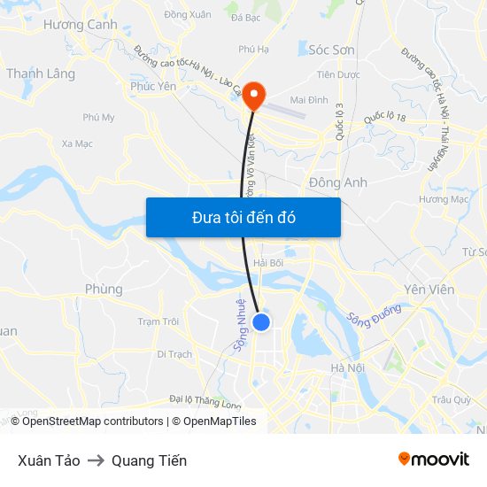 Xuân Tảo to Quang Tiến map