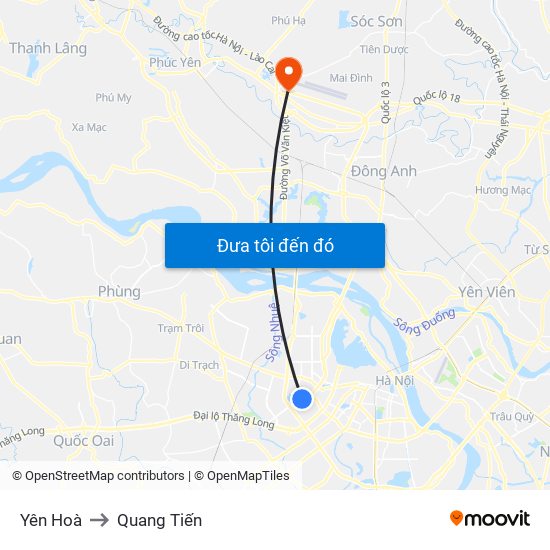 Yên Hoà to Quang Tiến map