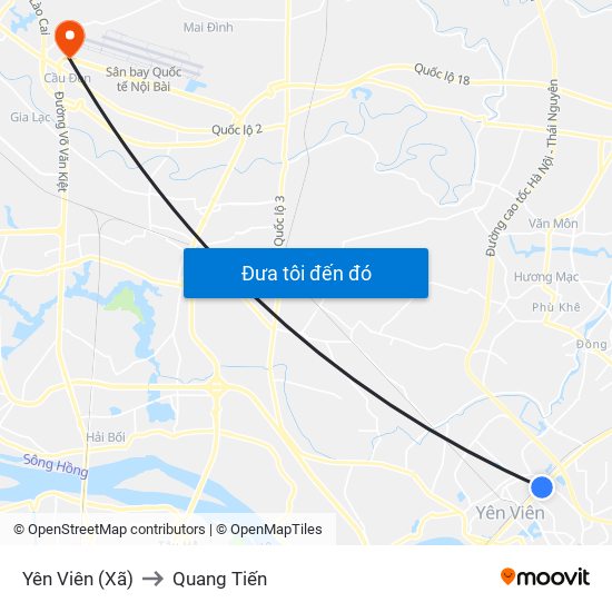 Yên Viên (Xã) to Quang Tiến map