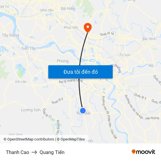 Thanh Cao to Quang Tiến map