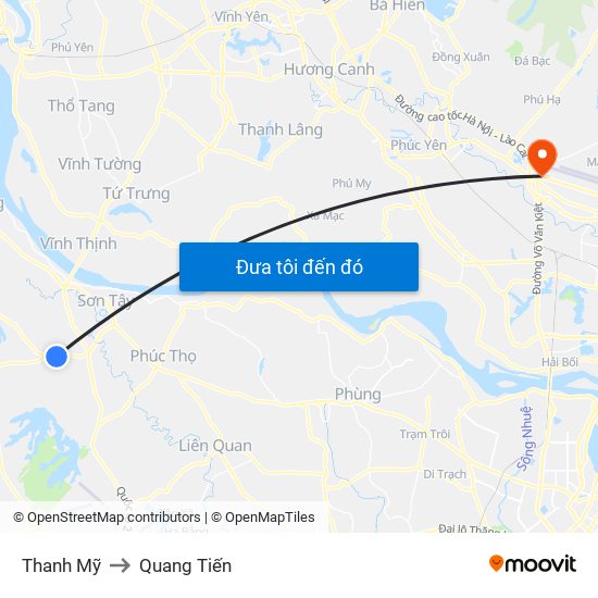 Thanh Mỹ to Quang Tiến map