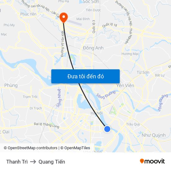 Thanh Trì to Quang Tiến map