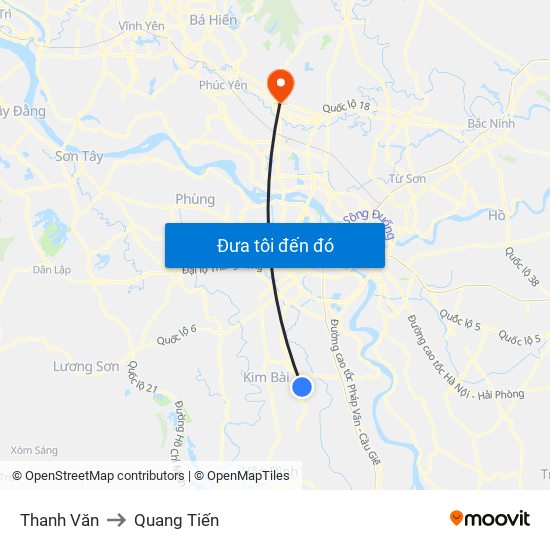 Thanh Văn to Quang Tiến map