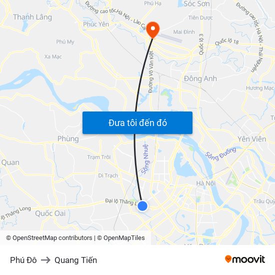 Phú Đô to Quang Tiến map