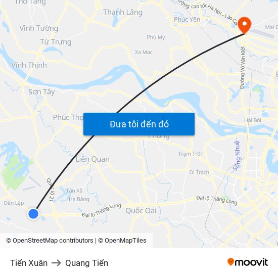 Tiến Xuân to Quang Tiến map